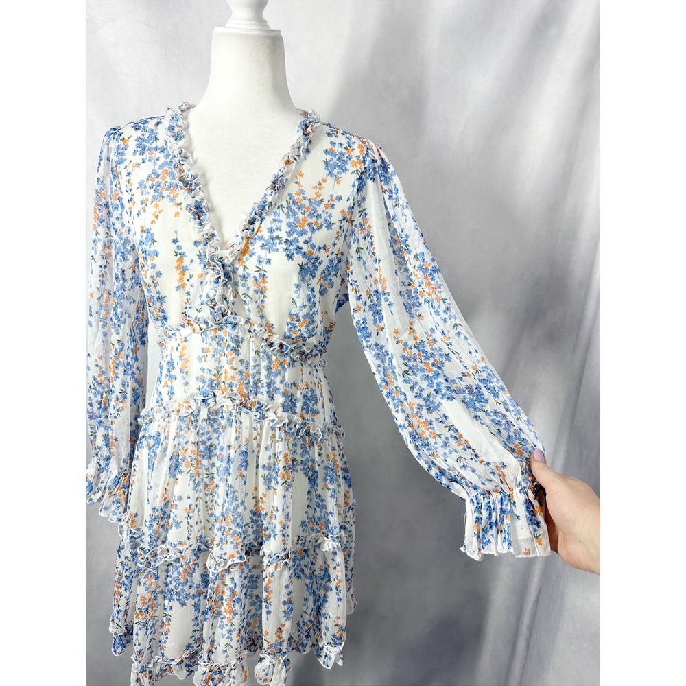 Selfie Leslie Laney Cut-Out Back Floral Blue White Mini Dress Women's Size XL - Picture 4 of 13